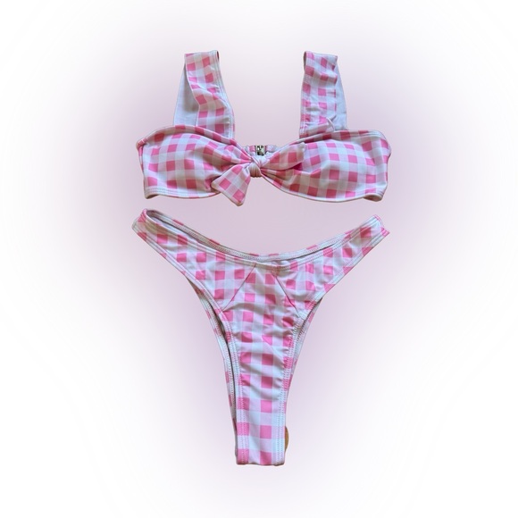 NWOT HalfHeart Pink/White Gingham Checkered Bikini Set - Picture 2 of 10